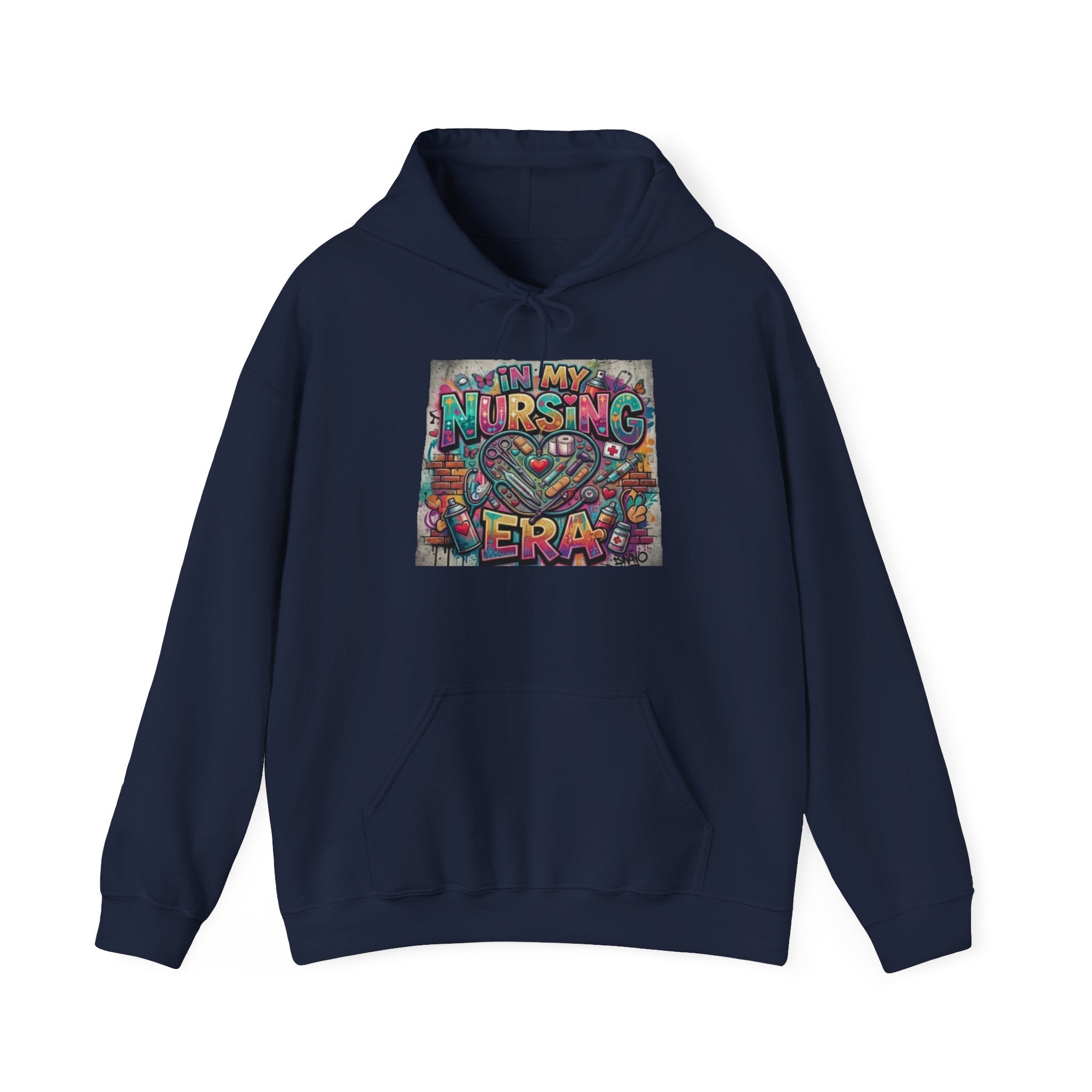 Nursing Era Hoodie – Colorful Heart & Stethoscope Graphic for Nurses