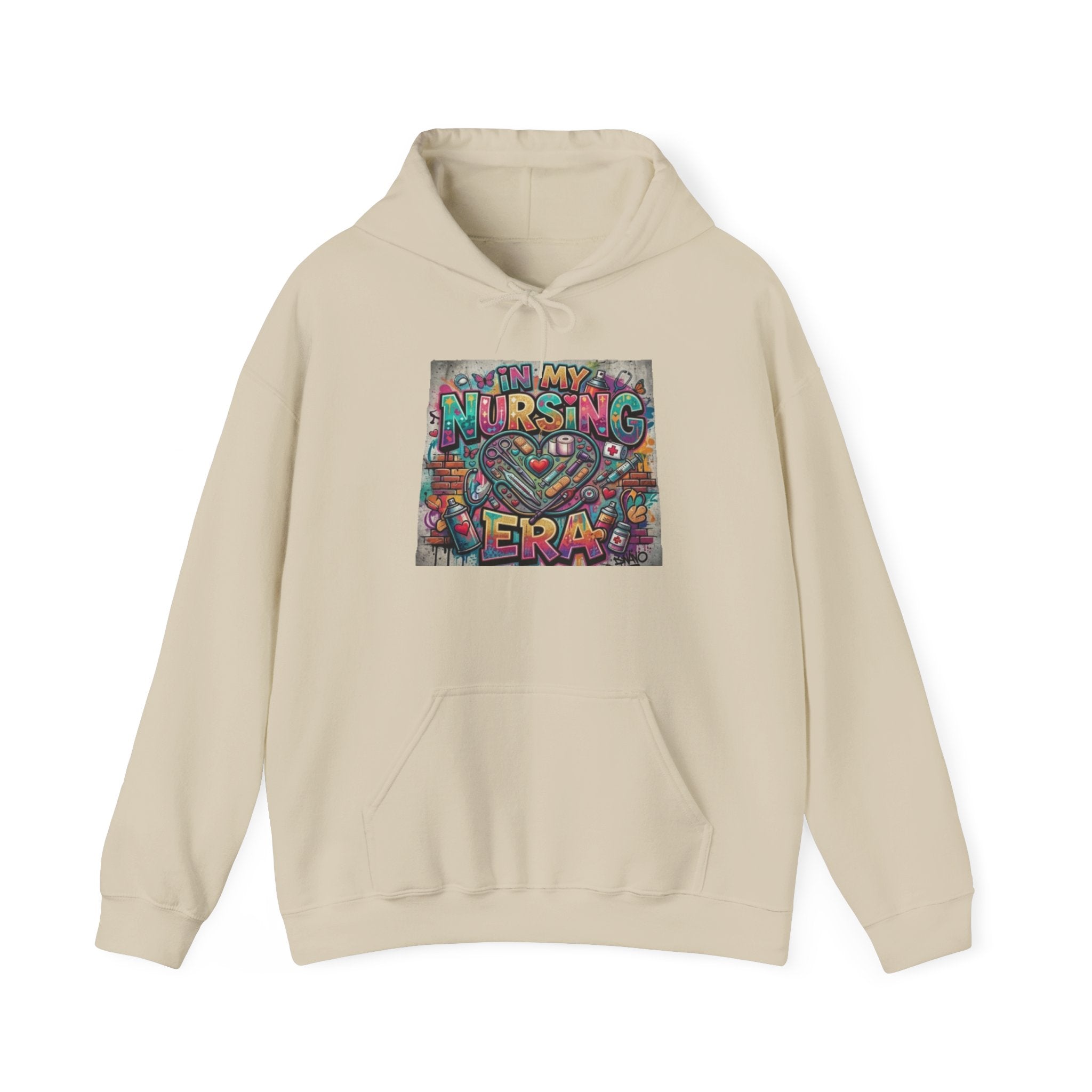Nursing Era Hoodie – Colorful Heart & Stethoscope Graphic for Nurses