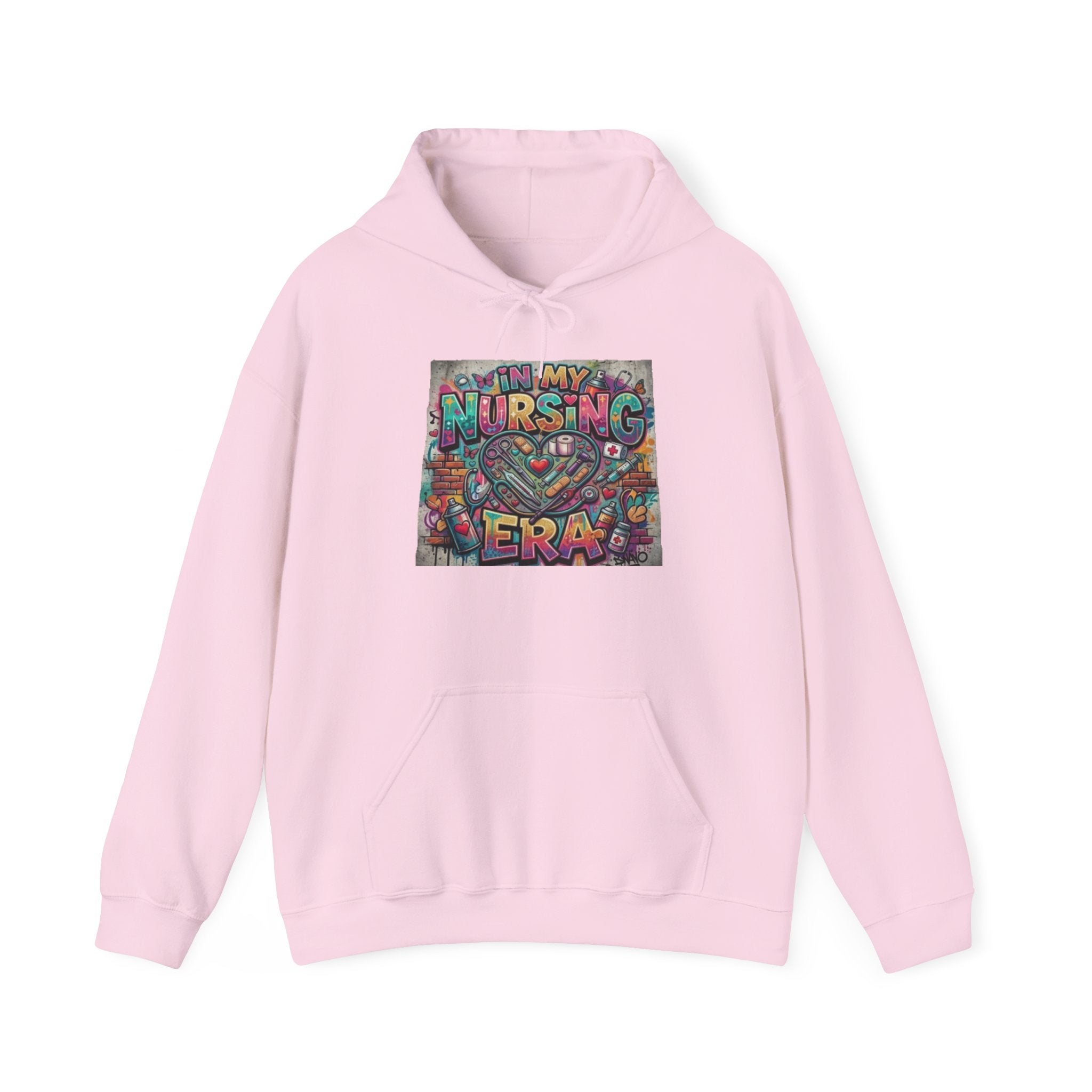Nursing Era Hoodie – Colorful Heart & Stethoscope Graphic for Nurses