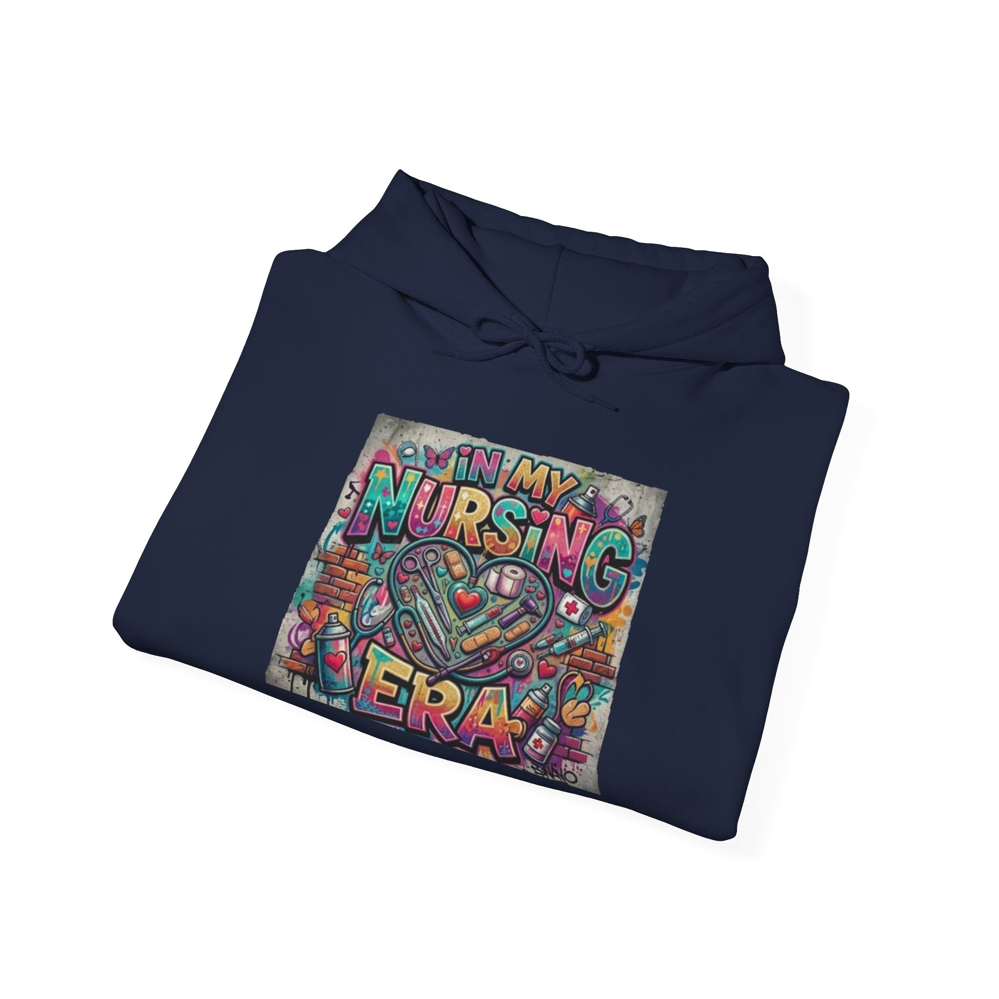 Nursing Era Hoodie – Colorful Heart & Stethoscope Graphic for Nurses