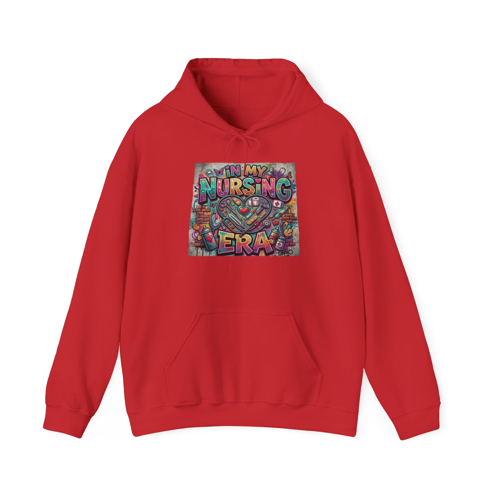 Nursing Era Hoodie – Colorful Heart & Stethoscope Graphic for Nurses