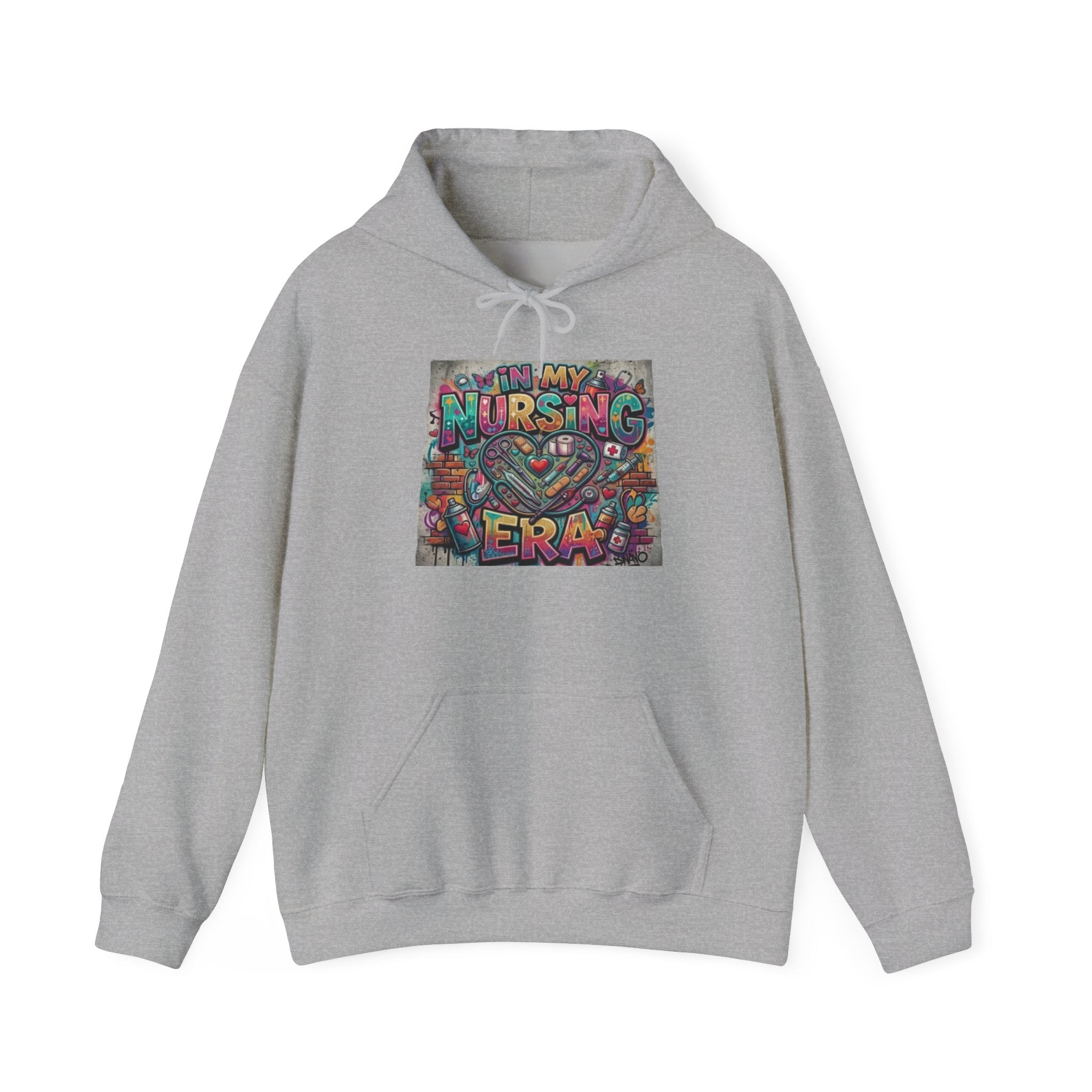 Nursing Era Hoodie – Colorful Heart & Stethoscope Graphic for Nurses