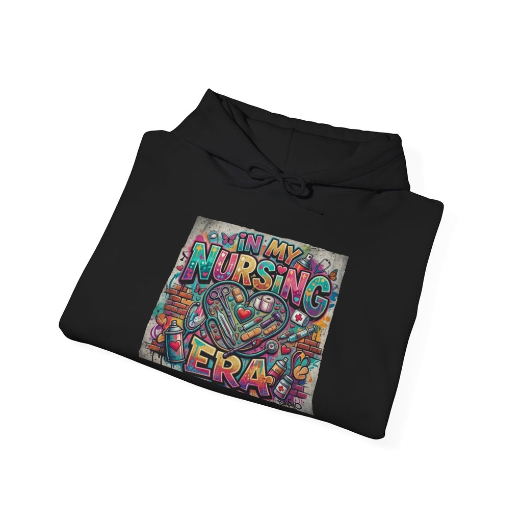 Nursing Era Hoodie – Colorful Heart & Stethoscope Graphic for Nurses