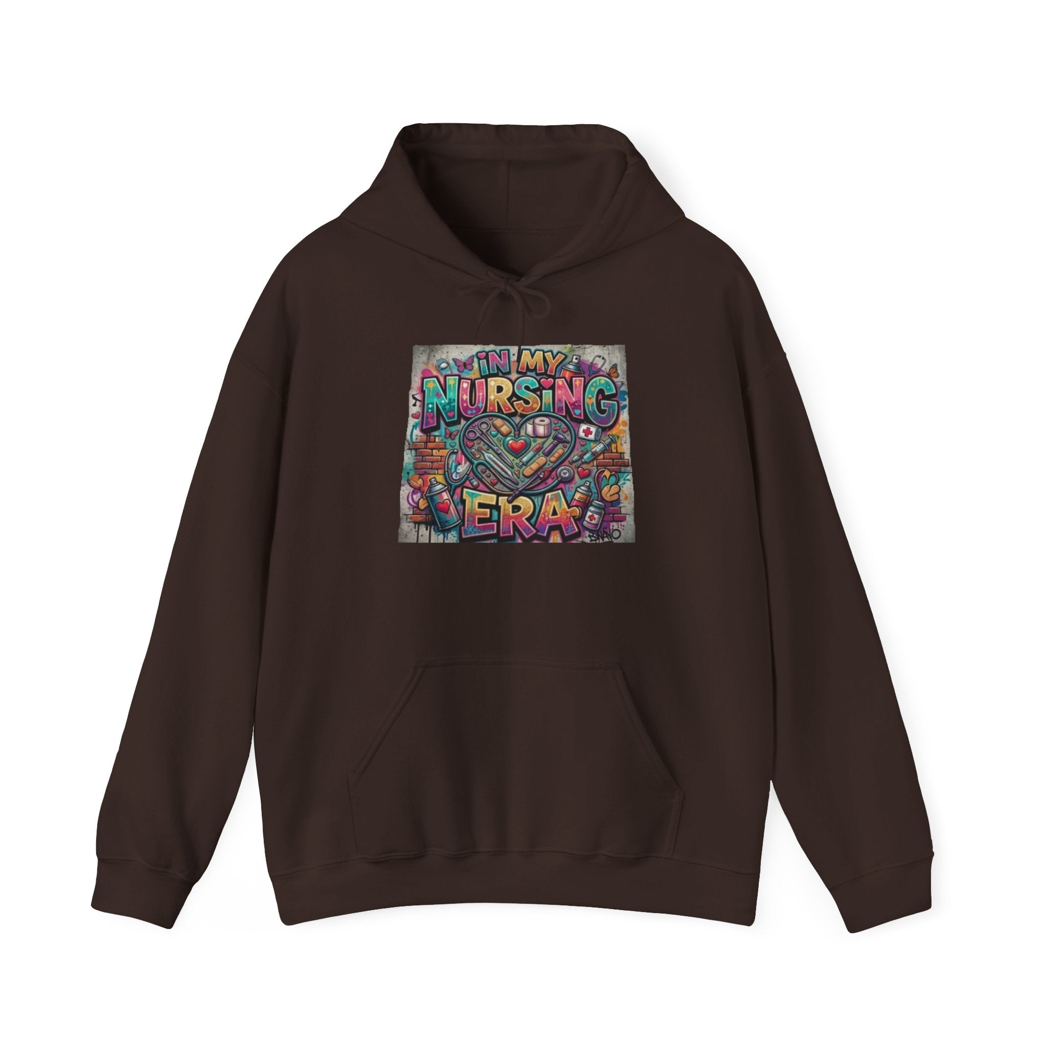 Nursing Era Hoodie – Colorful Heart & Stethoscope Graphic for Nurses
