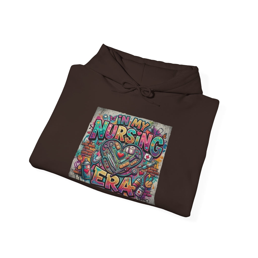 Nursing Era Hoodie – Colorful Heart & Stethoscope Graphic for Nurses