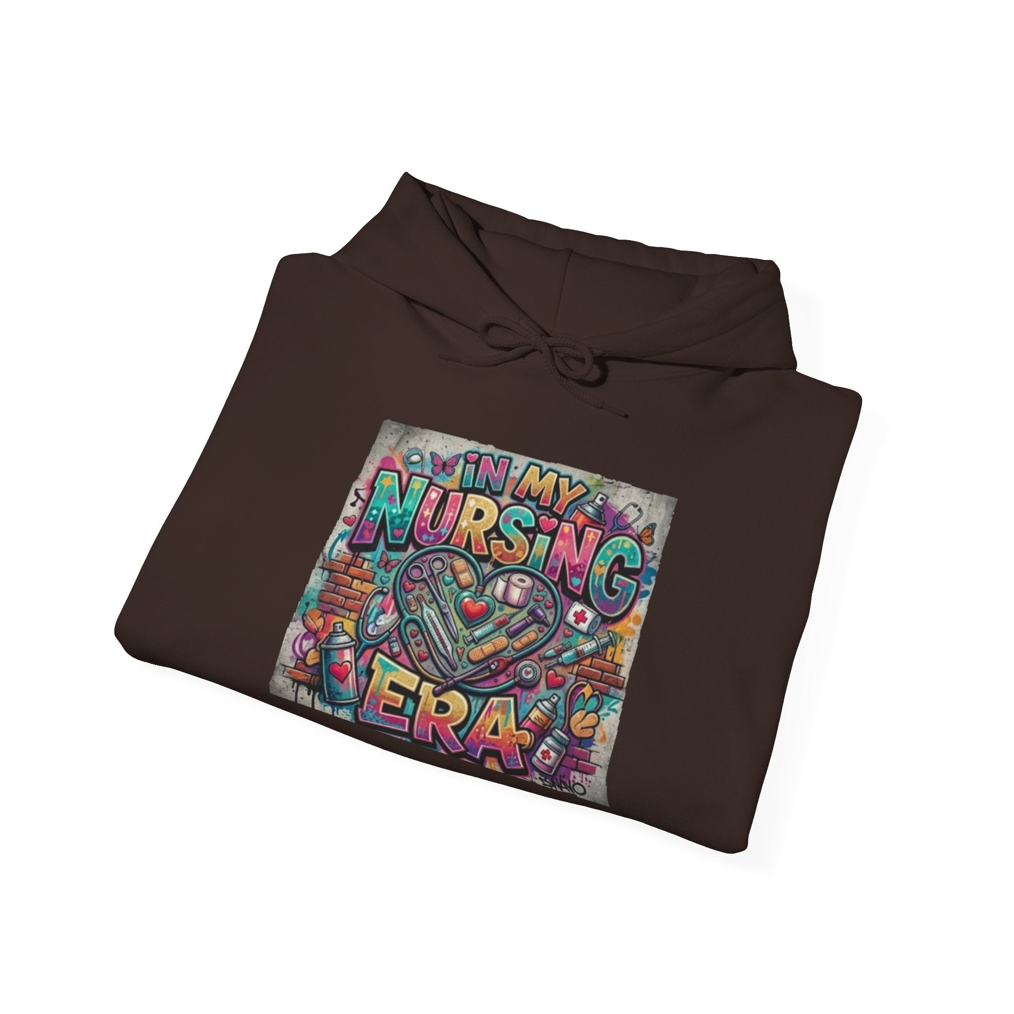 Nursing Era Hoodie – Colorful Heart & Stethoscope Graphic for Nurses