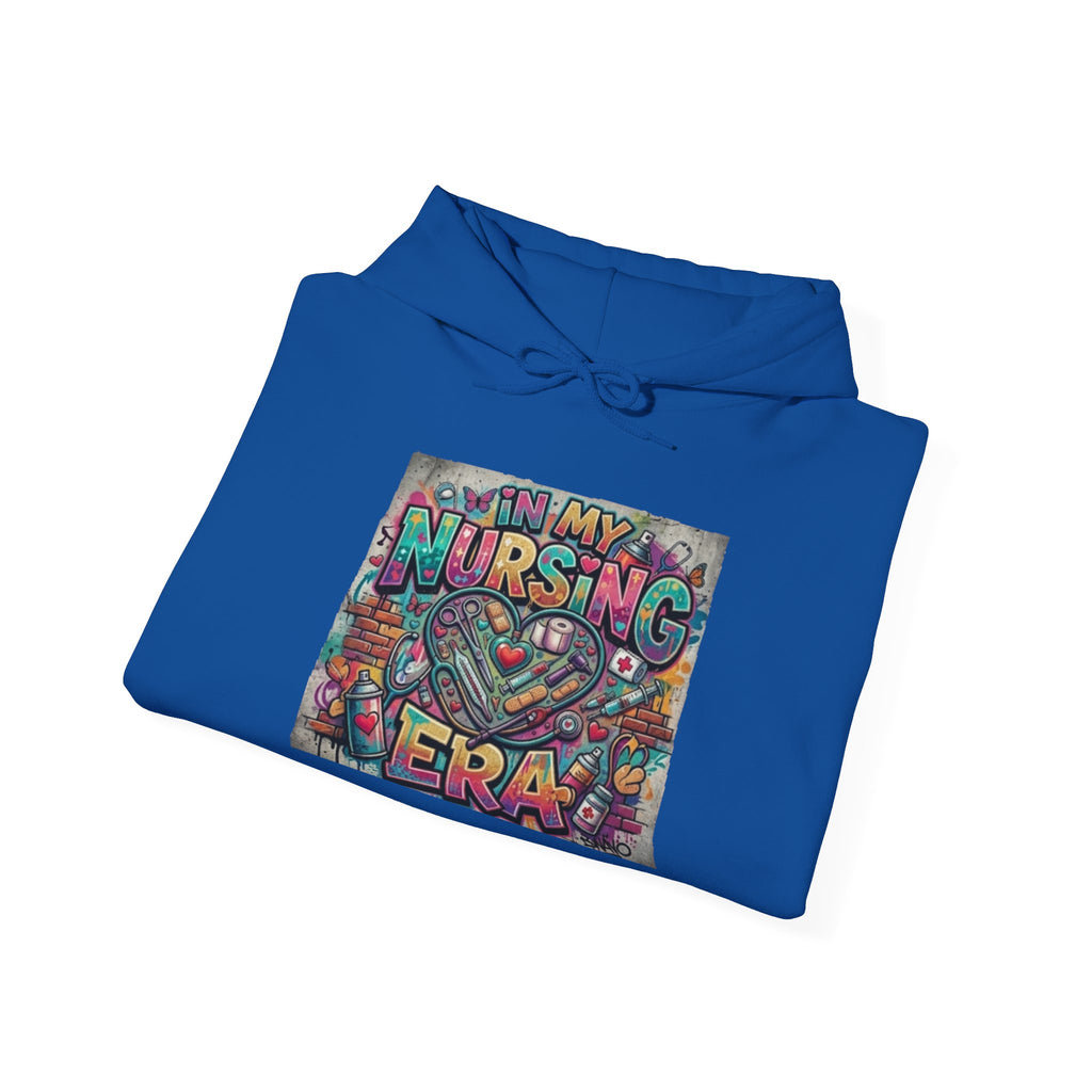 Nursing Era Hoodie – Colorful Heart & Stethoscope Graphic for Nurses