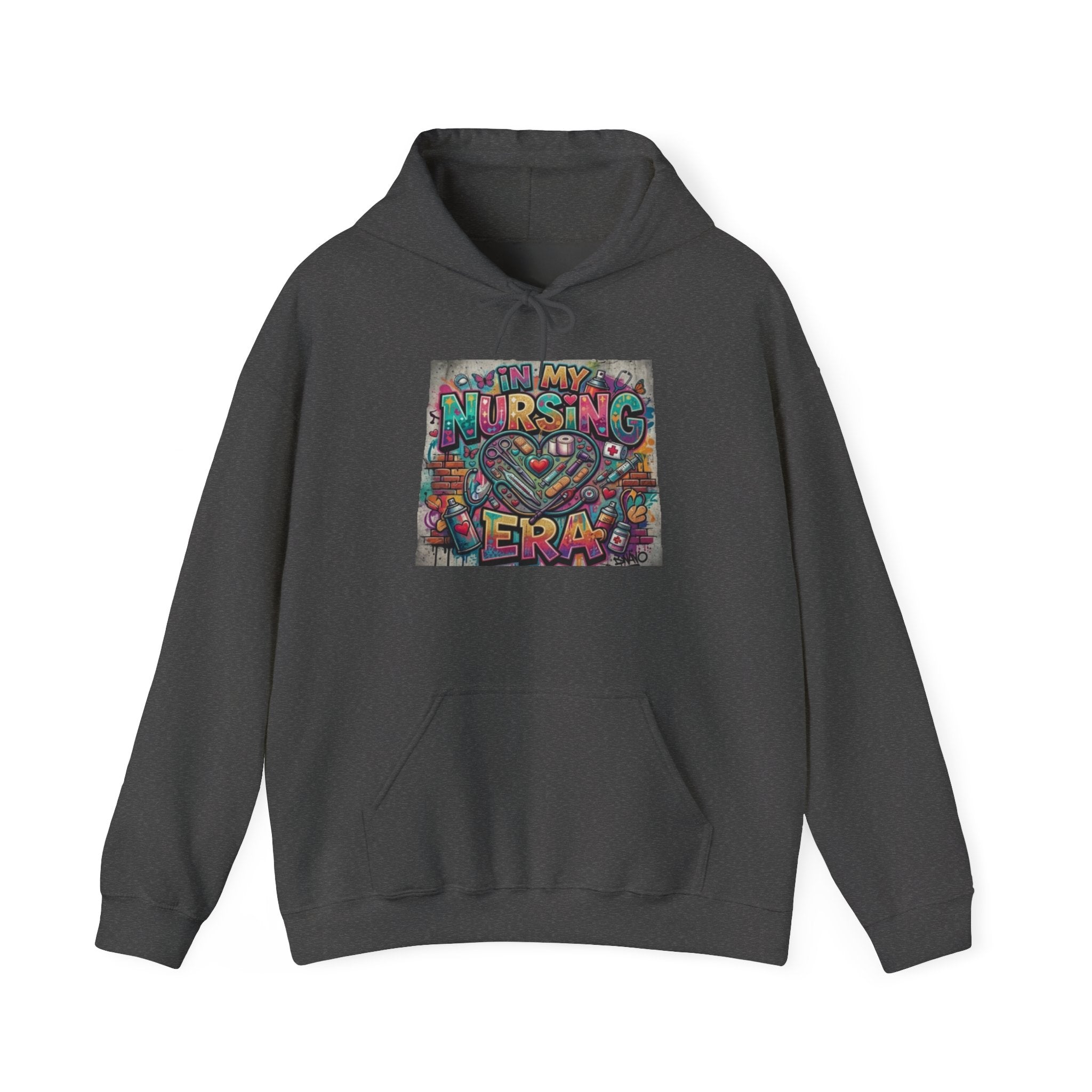 Nursing Era Hoodie – Colorful Heart & Stethoscope Graphic for Nurses