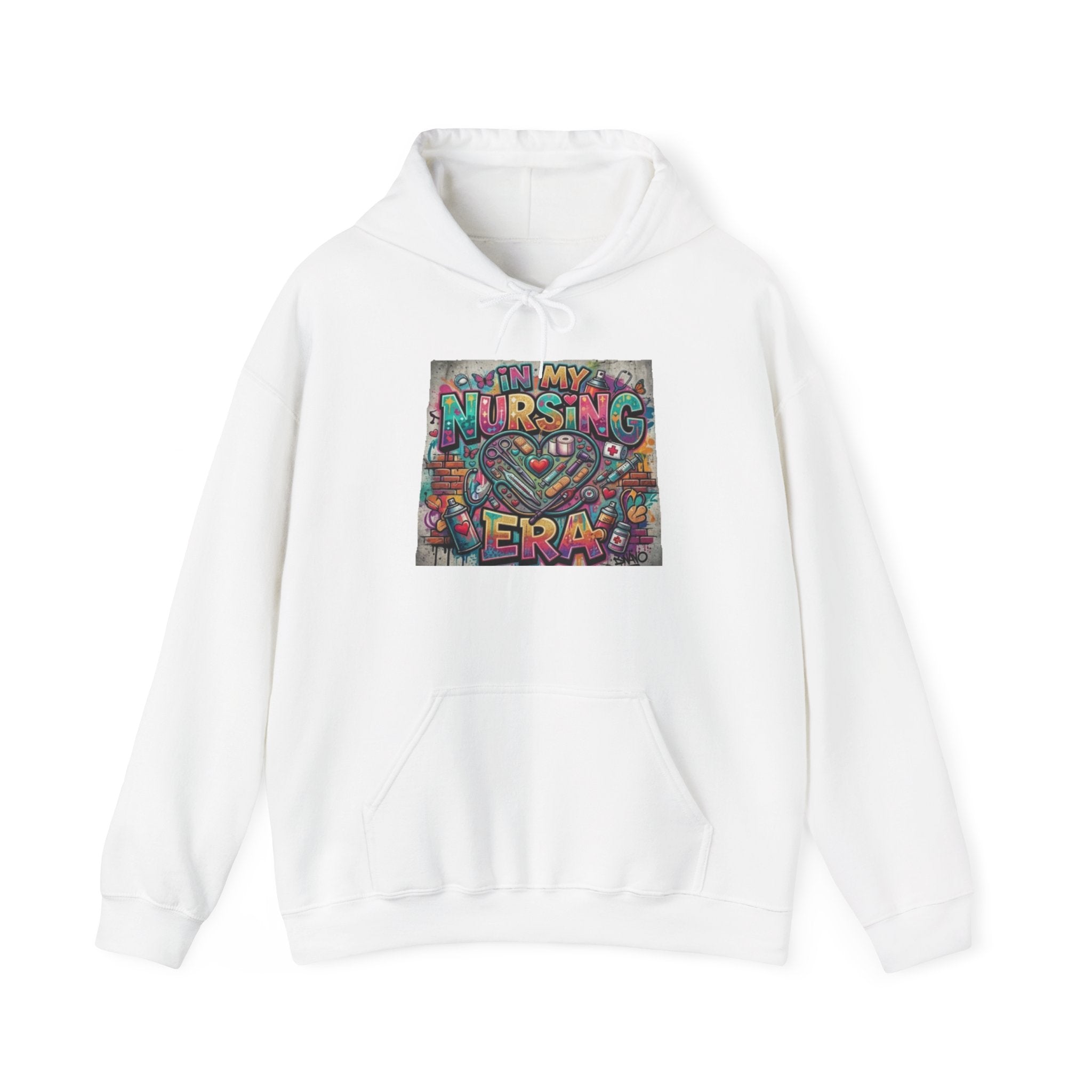 Nursing Era Hoodie – Colorful Heart & Stethoscope Graphic for Nurses