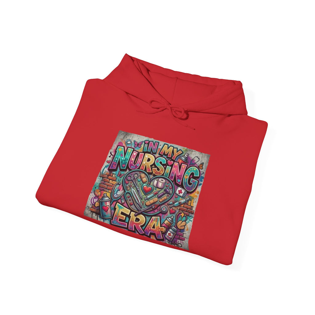 Nursing Era Hoodie – Colorful Heart & Stethoscope Graphic for Nurses