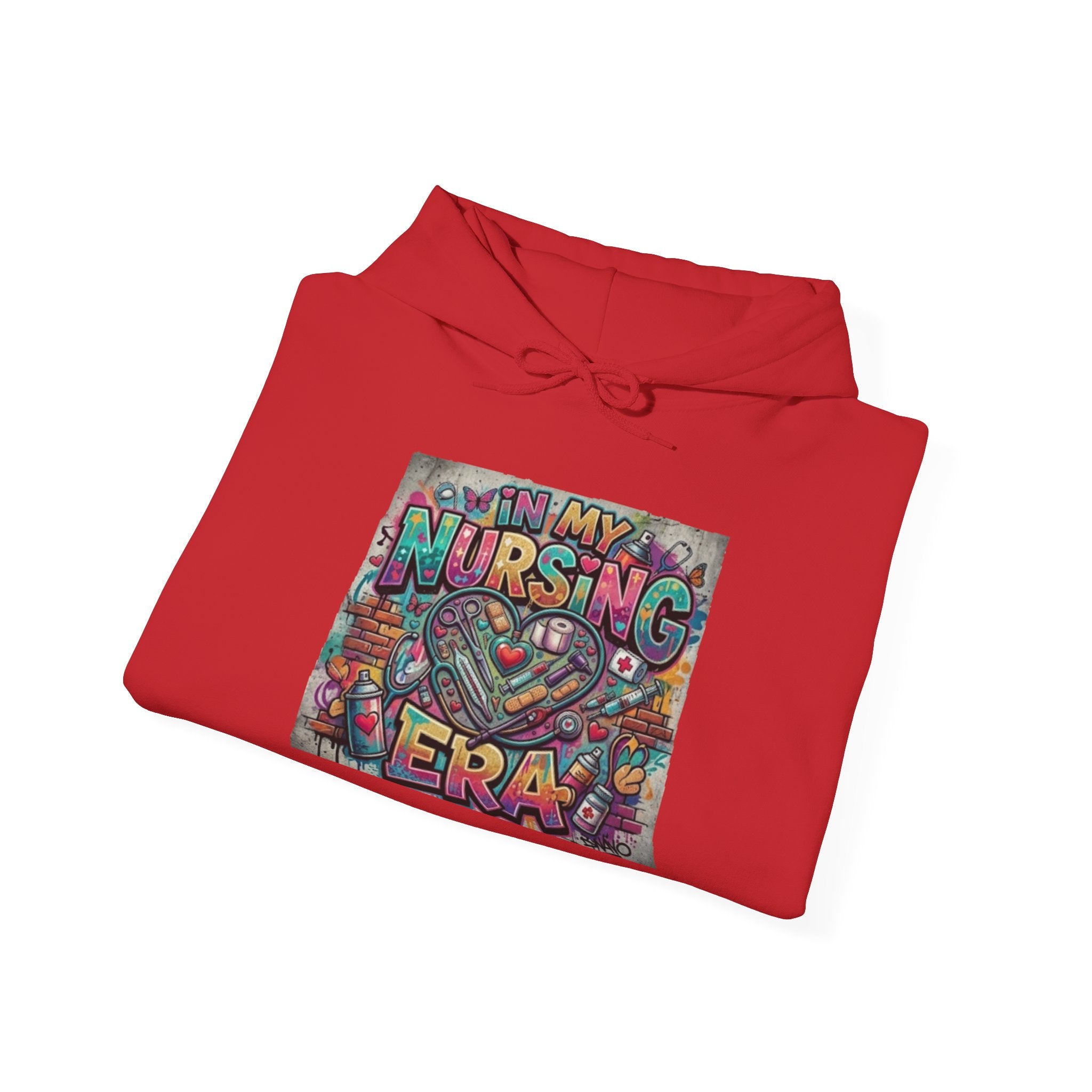 Nursing Era Hoodie – Colorful Heart & Stethoscope Graphic for Nurses