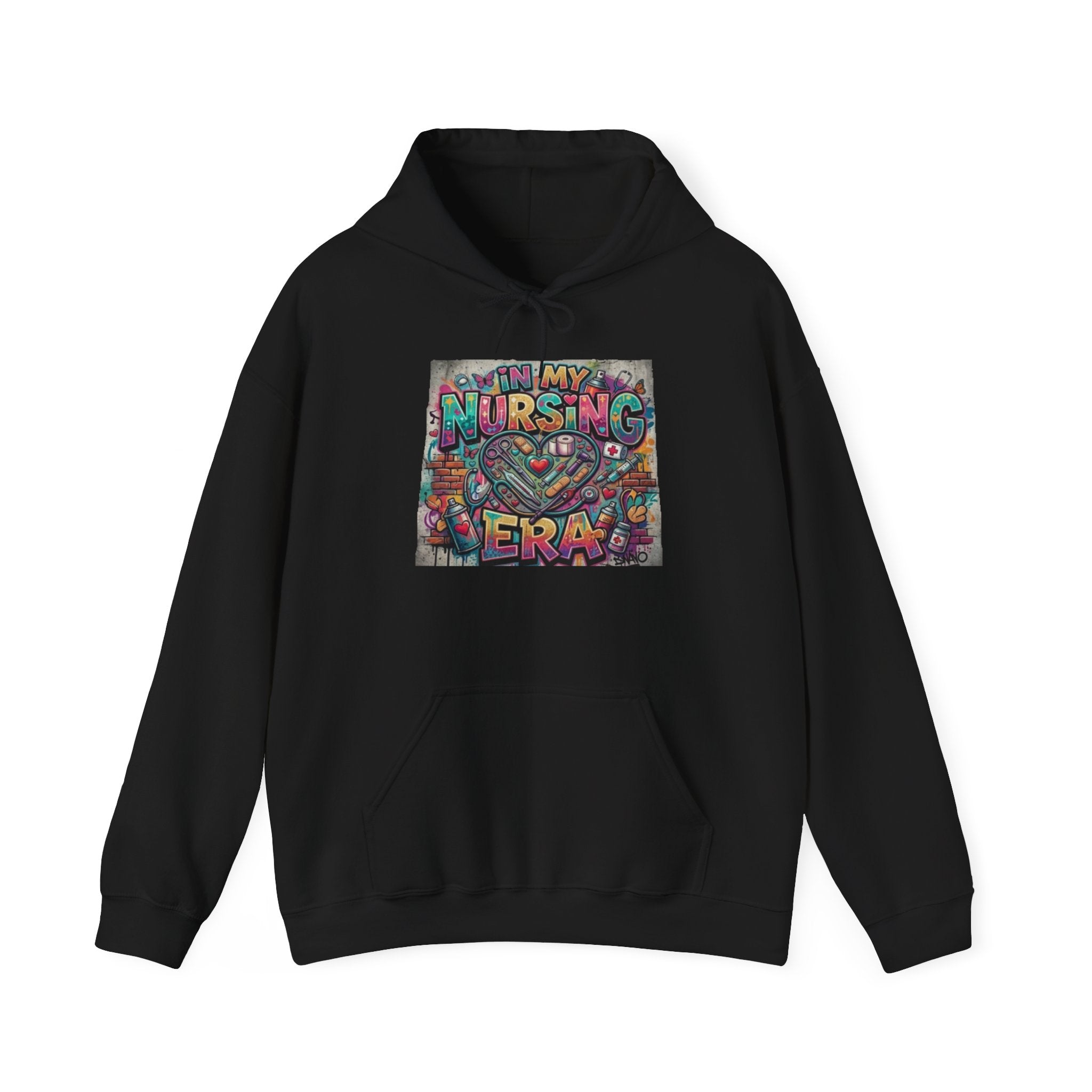 Nursing Era Hoodie – Colorful Heart & Stethoscope Graphic for Nurses