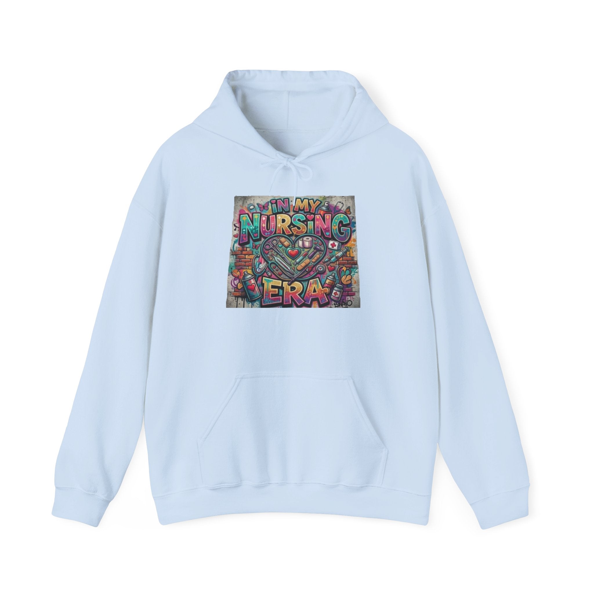 Nursing Era Hoodie – Colorful Heart & Stethoscope Graphic for Nurses