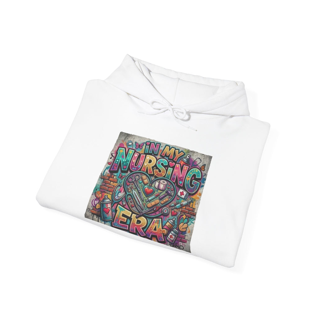 Nursing Era Hoodie – Colorful Heart & Stethoscope Graphic for Nurses