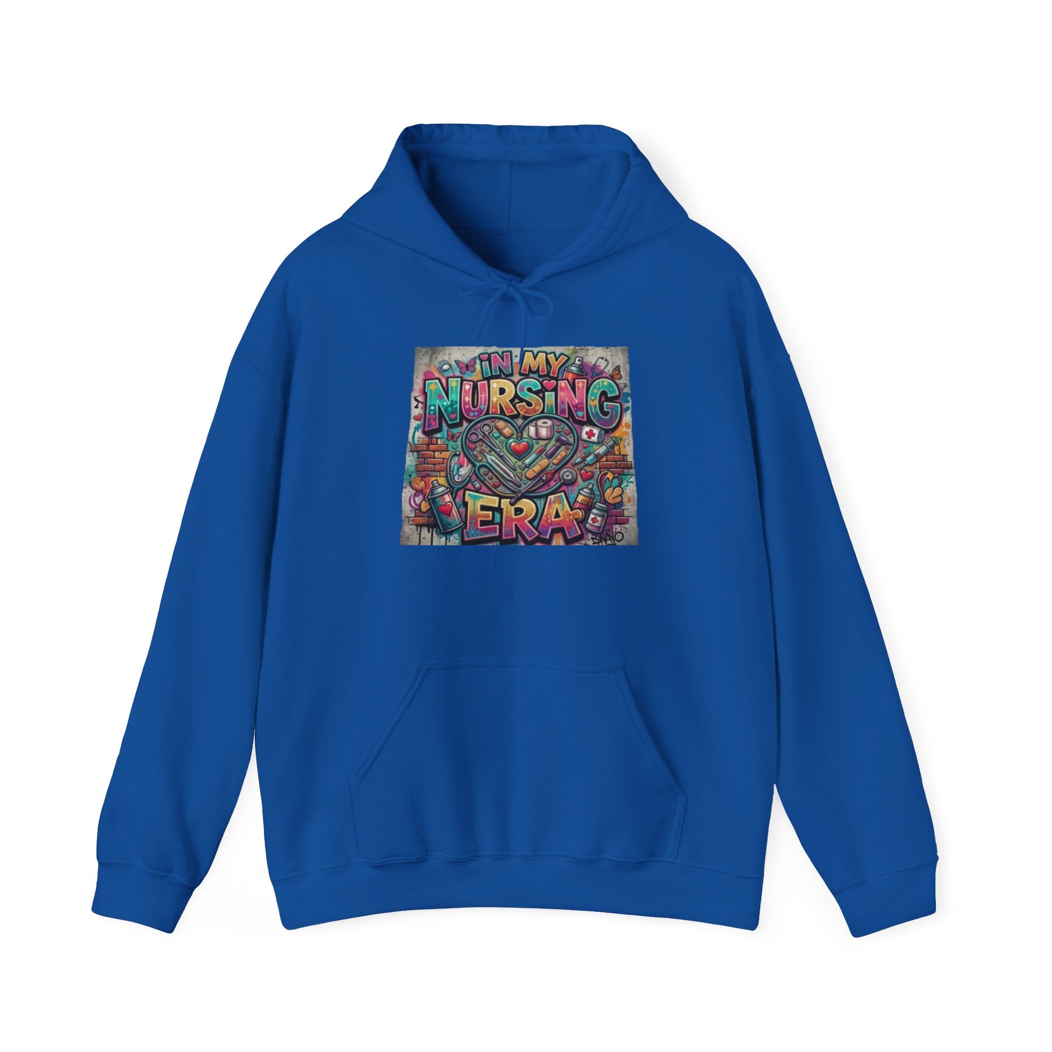 Nursing Era Hoodie – Colorful Heart & Stethoscope Graphic for Nurses