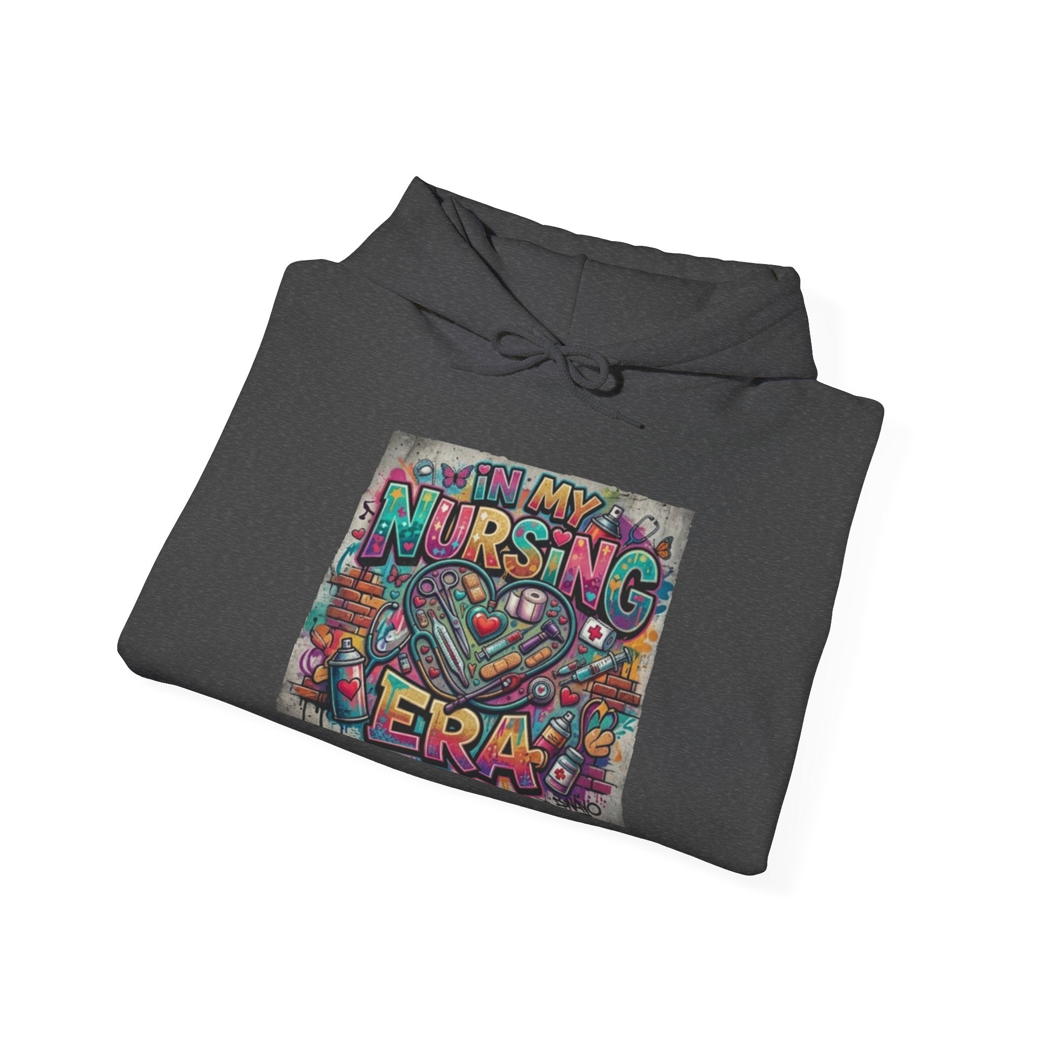 Nursing Era Hoodie – Colorful Heart & Stethoscope Graphic for Nurses