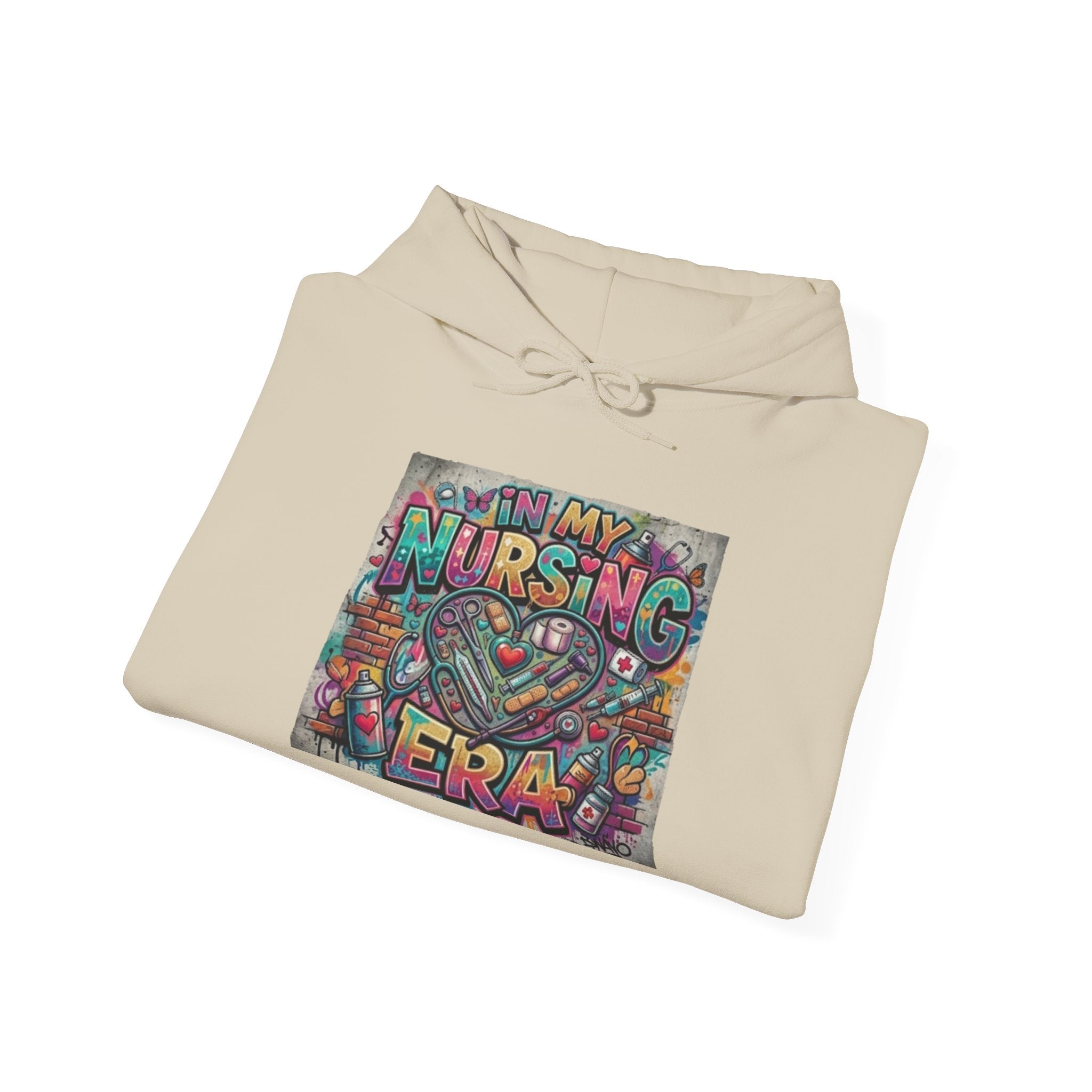 Nursing Era Hoodie – Colorful Heart & Stethoscope Graphic for Nurses